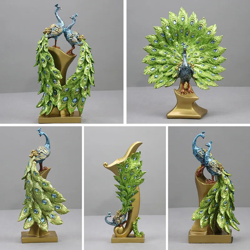 Mini Resin Peacock Statue Open Screen Posture Model Craft Sculpture Ornament