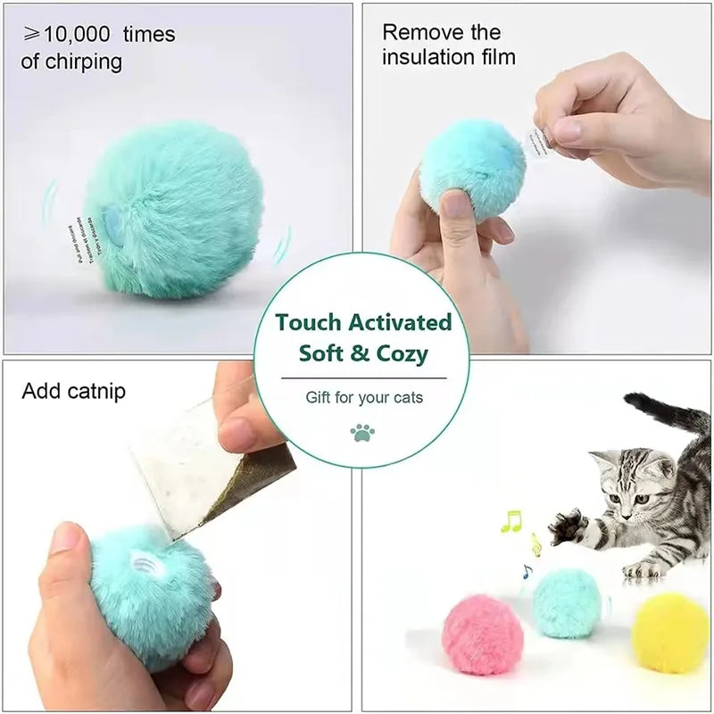 Interactive Ball Smart Cat Toys Plush Electric Catnip Training Toy Kitten Touch Sounding Pet Product Squeak Toy Ball - Hiron Store