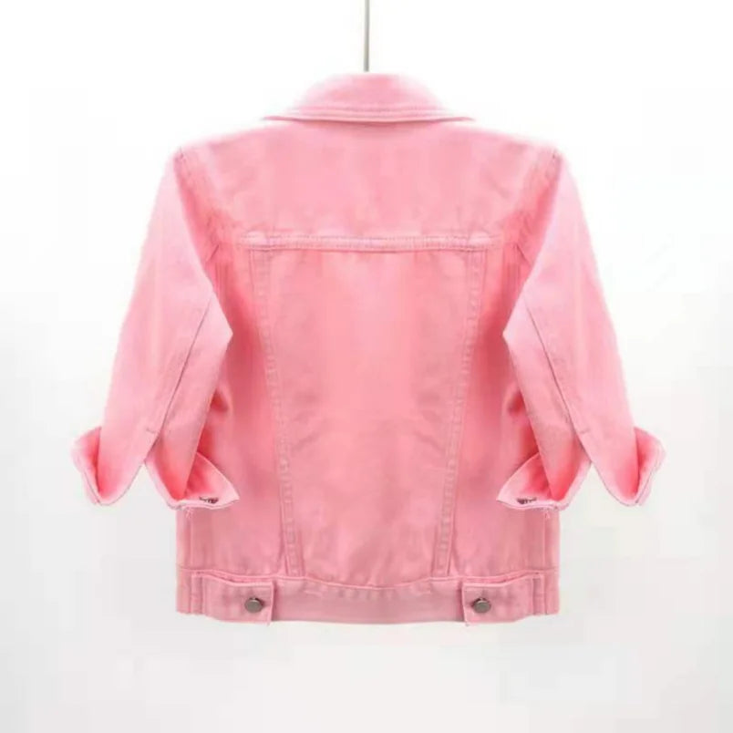 Women Denim Jacket Spring Autumn Short Coat Pink Jean Jackets