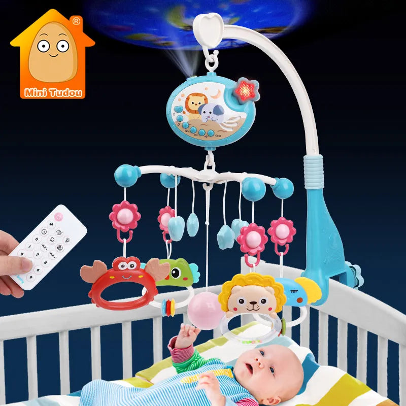 Baby Crib Mobile Rattle Toy For 0-12 Months Infant  Rotating Musical Projector Night Light Bed Bell