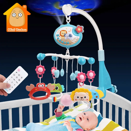 Baby Crib Mobile Rattle Toy For 0-12 Months Infant  Rotating Musical Projector Night Light Bed Bell