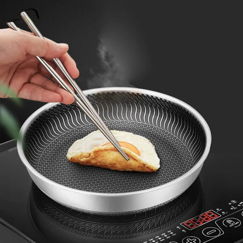 Whole Body Tri-Ply Stainless Steel Frying Pan 316 Stainless Steel Wok Pan Double-sided Honeycomb Skillet Suitable for All Stove - Hiron Store