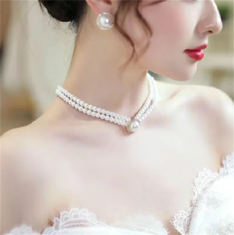 Elegant Big White Imitation Pearl Necklace Earring Ring Jewelry Set