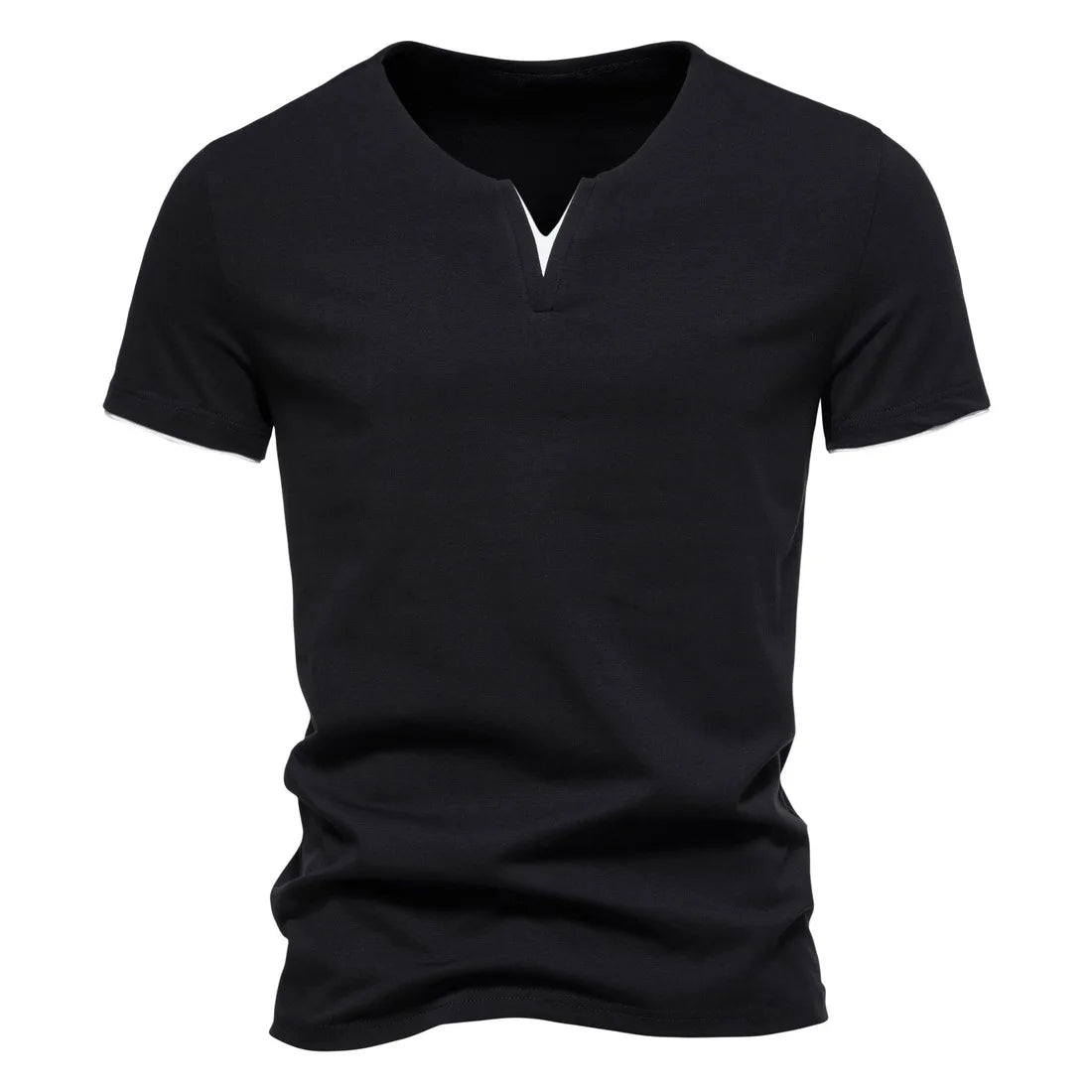 Mens Short Sleeve Henley Shirts Casual Cotton Slim Fit Basic Summer V Neck T-Shirt - Hiron Store