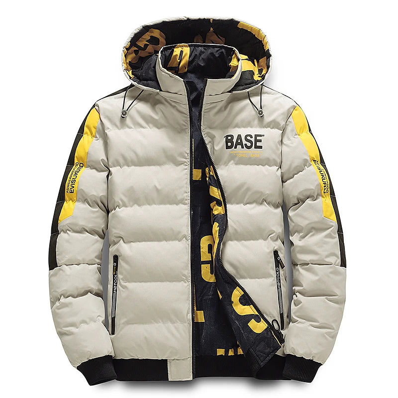 Streetwear Parkas  Jacket, Double-Sided Wear Men's Puffer Jacket, Outdoor Winter Thickened Down Coat, Letter Print Casual Parka Coats