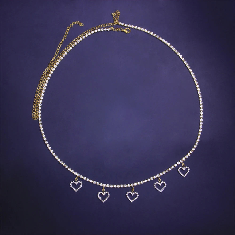 Crysatl Hollow Heart Waist Chain Belt Jewellery Clothing Bodysuits Skirts