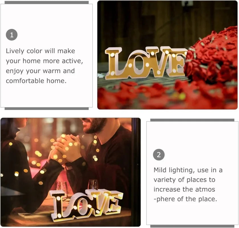 Romantic 3D LOVE LED Letter Sign Night Light Heart Marquee Table Lamp