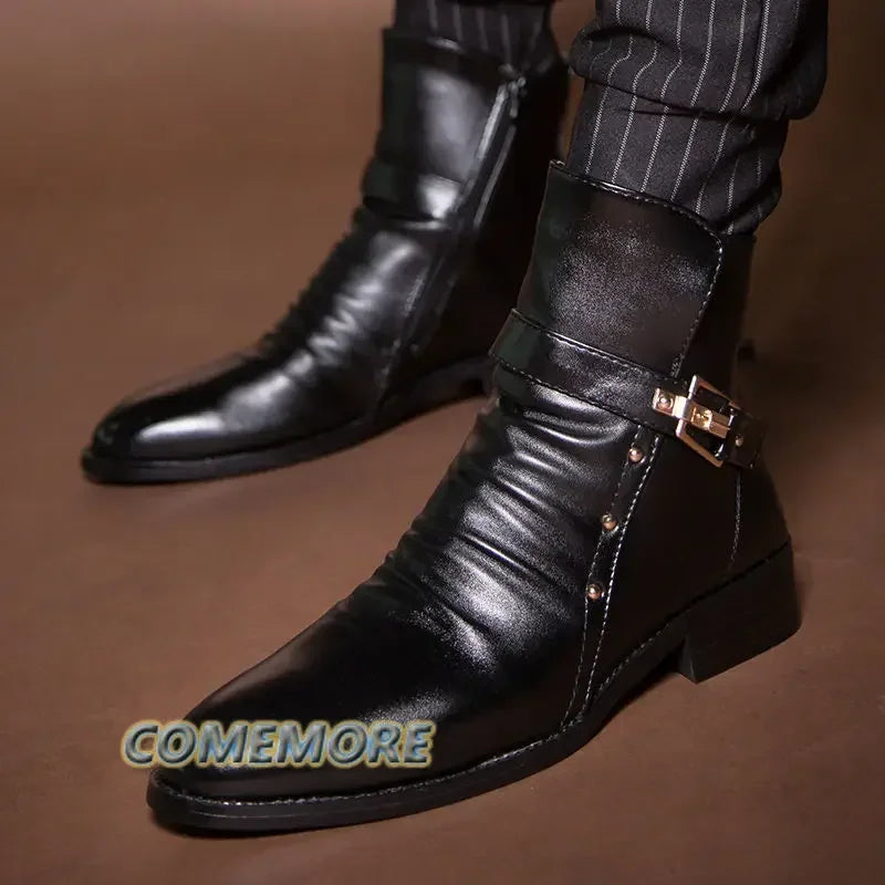 Men's Leather Boots British High Quality Top Business Shoes Casual Male Boots Black