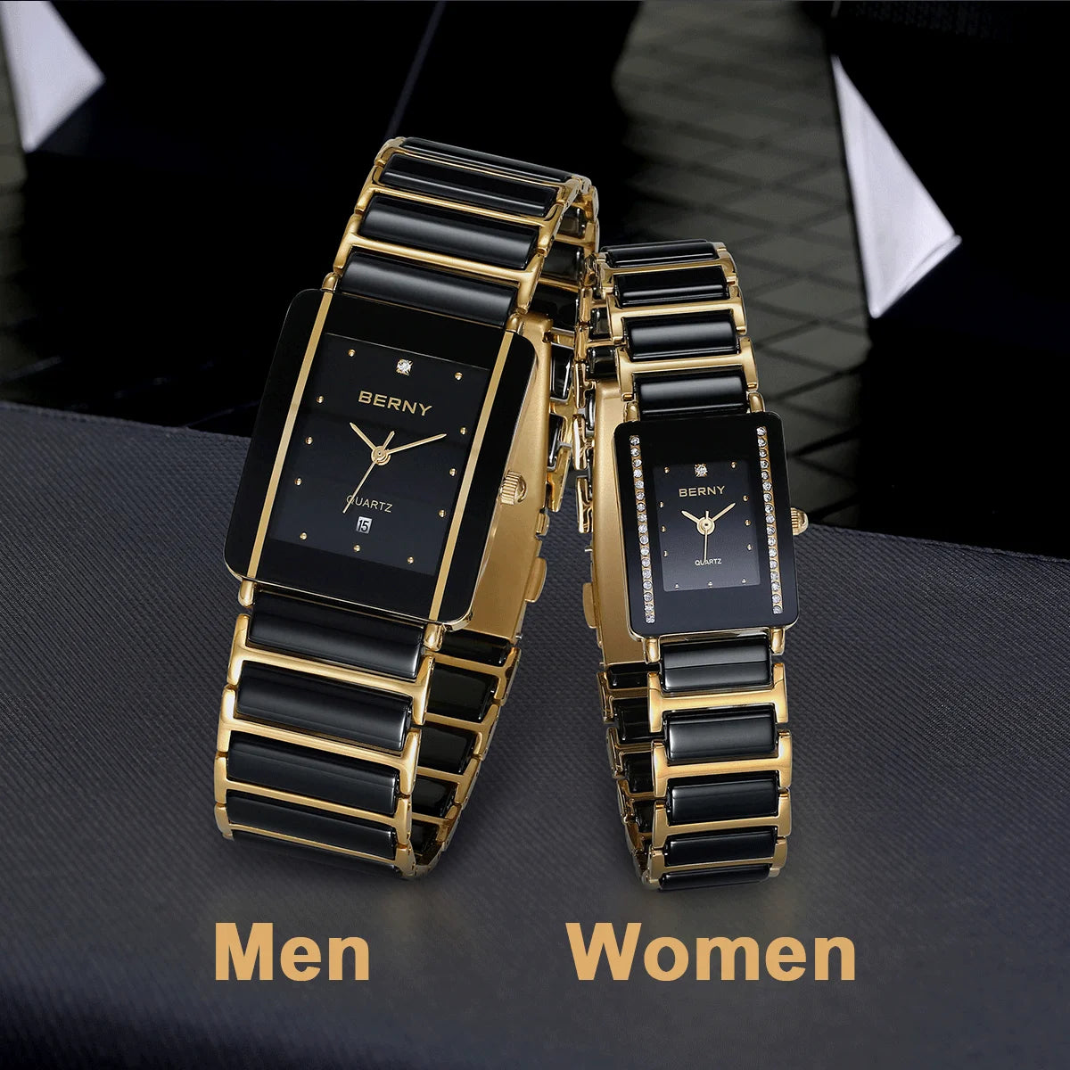 Quartz Watch Rectangle Men/Women Wristwatch Bracelet Luxury Diamond Gold Couple Watches