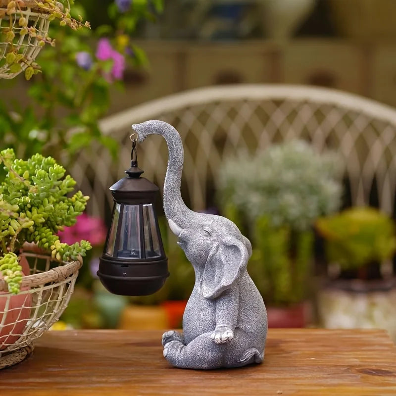 Elephant/Giraffe Statue with Solar Lantern Figures, for Garden/Yard Decoration