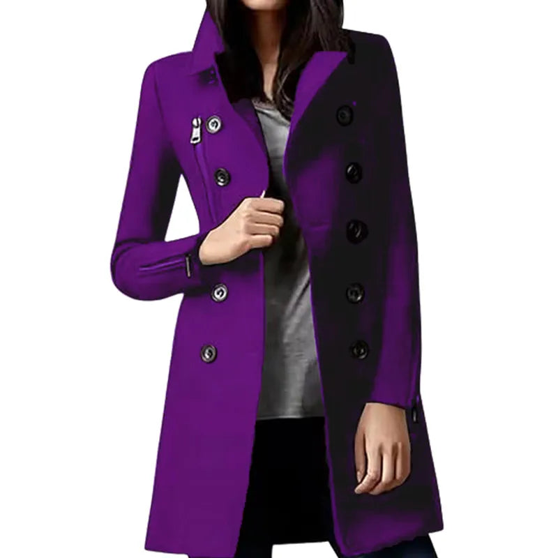 Winter Trench Coat Double Breasted Long Jacket Outerwear Women's Clothing