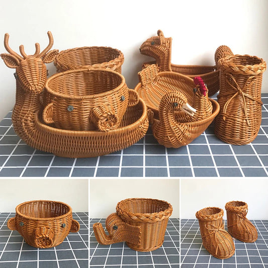 Handwoven Storage Basket Rattan Storage Tray Cute Wicker Basket Bread Fruit Breakfast Tea Picnic Basket Kitchen Storage Basket - Hiron Store