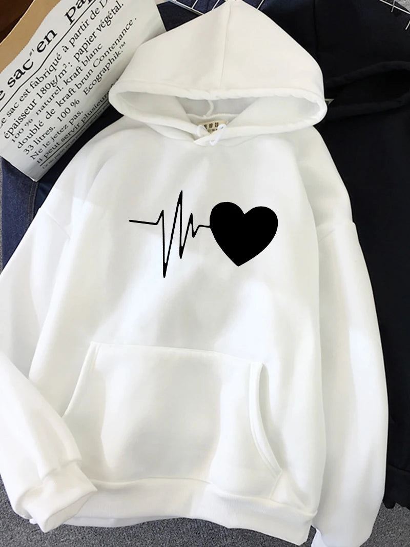 Heart Print Women Sweatshirt Soft Female Hoodies Winter Warm Tops