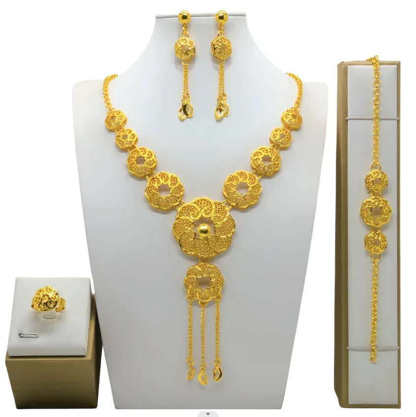 Indian Bridal Jewelry Sets For Women Wedding Ethiopian 24K Gold Plated Necklace And Earing Jewellery