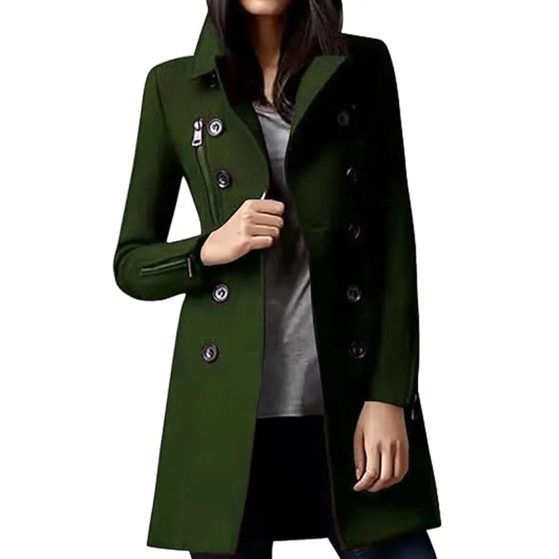 Winter Trench Coat Double Breasted Long Jacket Outerwear Women's Clothing