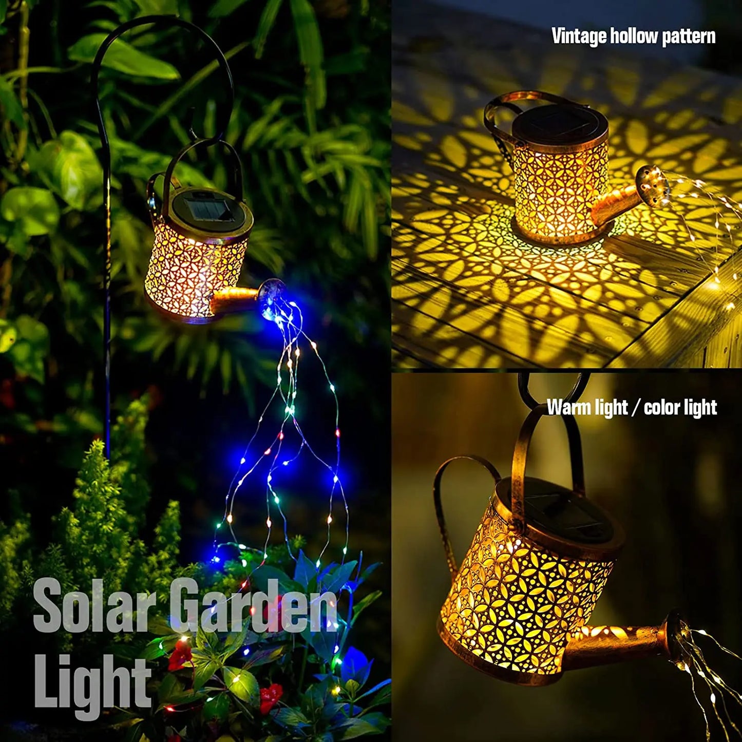 Solar Watering Can with Cascading Light Water Can Solar Lights Garden Decorative Solar Waterfall Lights Waterproof Hanging Light - Hiron Store