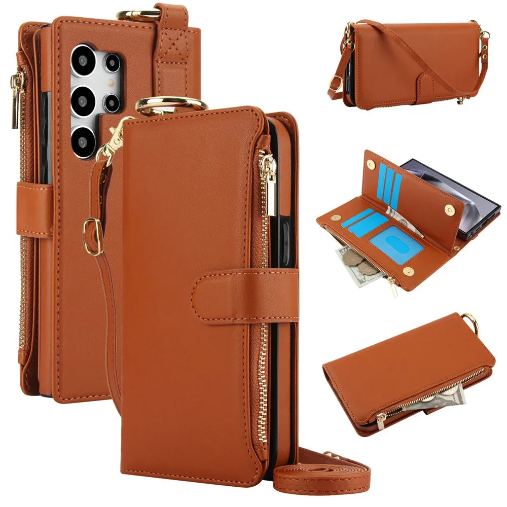 Crossbody Wallet Phone Case For Samsung Galaxy S23 S21 FE S24 S22 Plus Note 20 Ultra A13 A14 A15 A52 A52S A53 A54 A55 A72 A73 5G