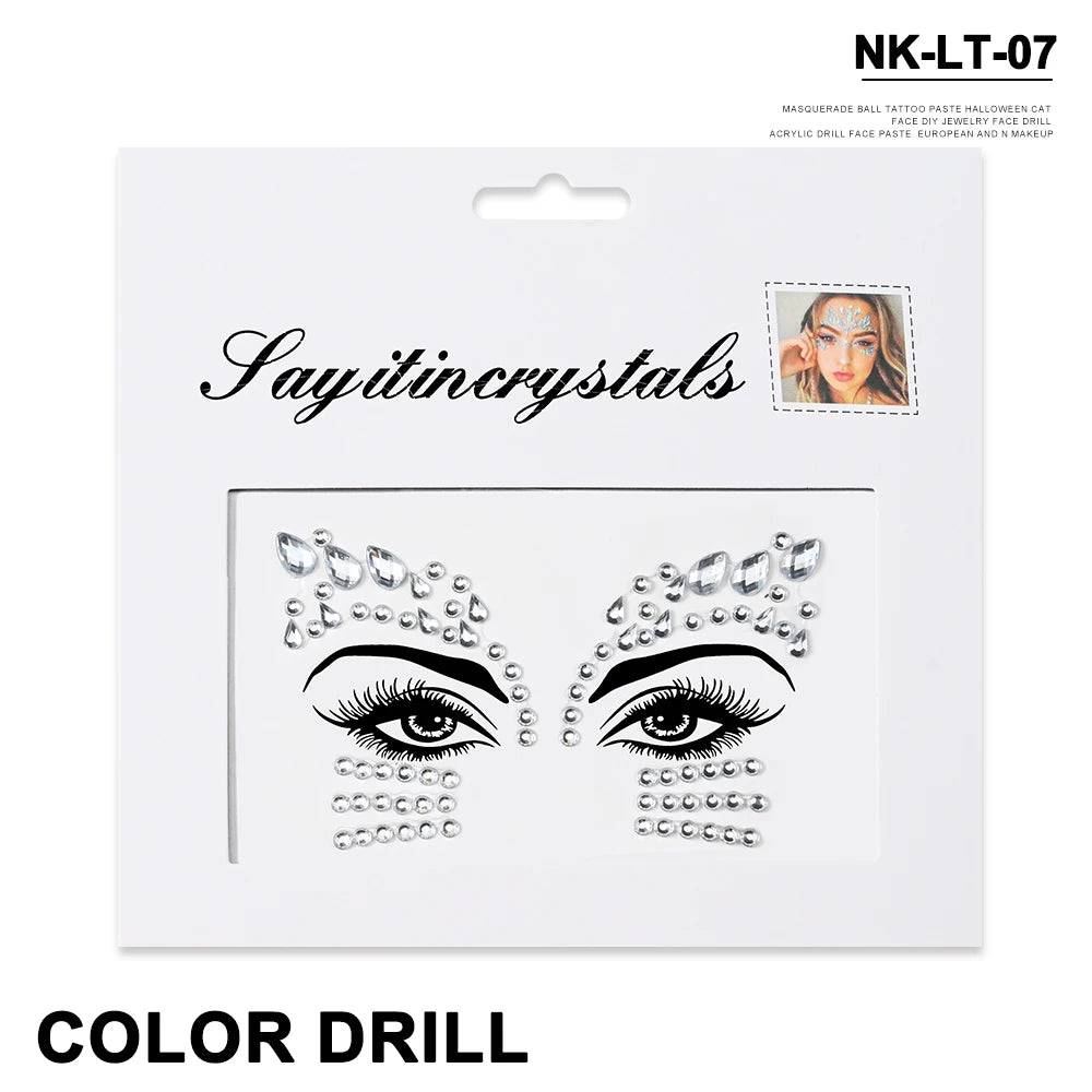 Face Crystal Sticker 1Pcs Colourful Shiny Girl Crystal Diamond Face Stickers 3D Self-Adhesi