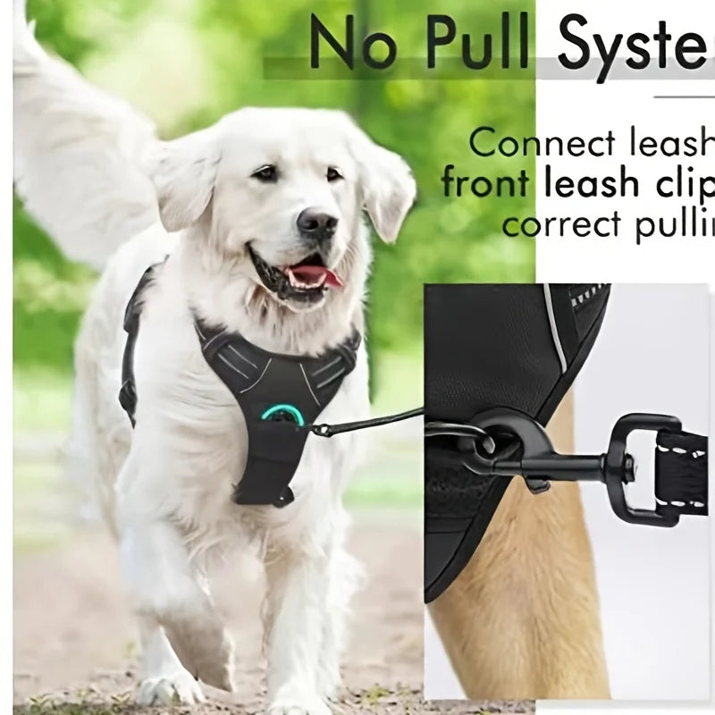 Dog Harness, No-Pull Pet Harness with 2 Leash Clips, Adjustable Soft Padded Dog Vest, Black