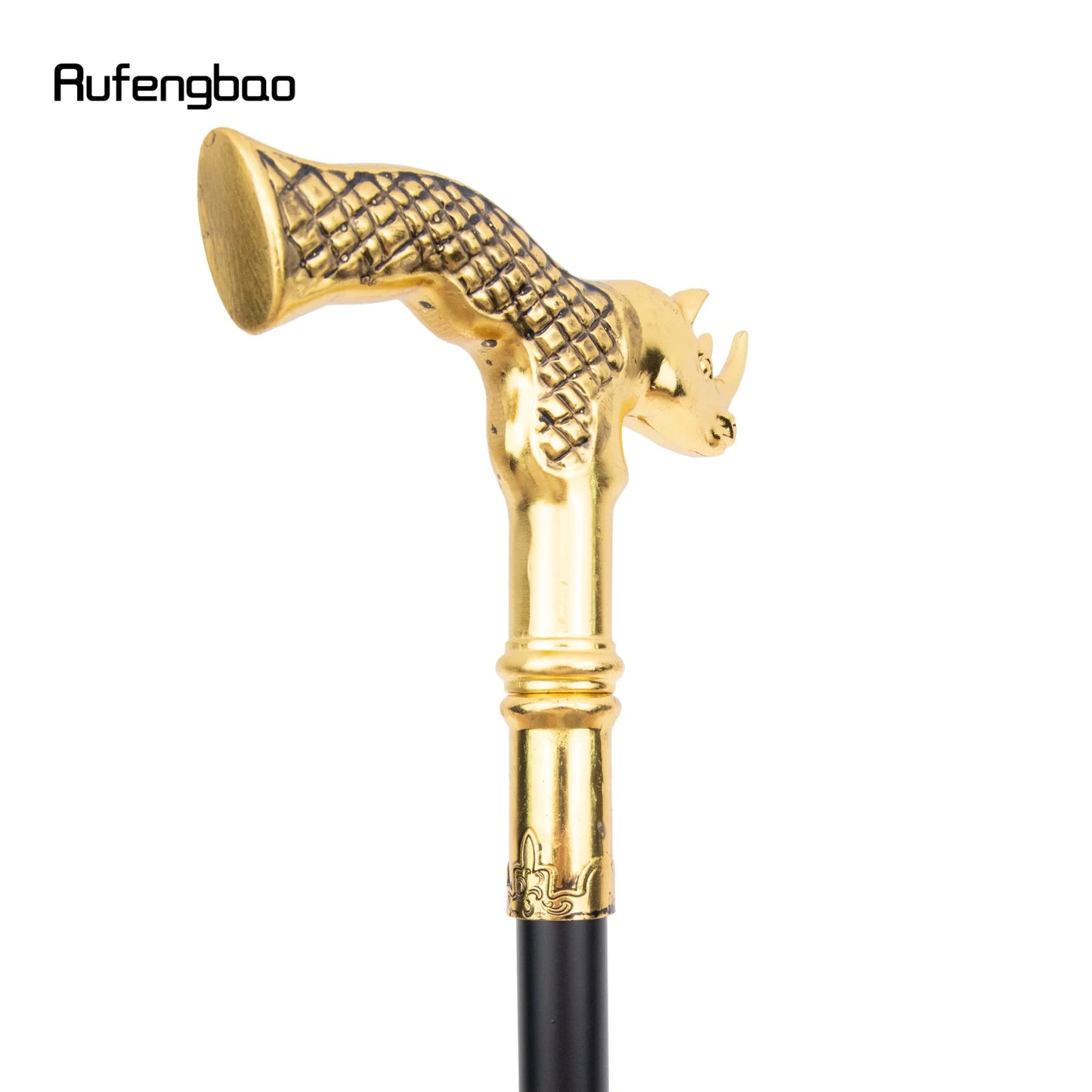 Golden Rhinoceros  Head Walking Stick with Hidden Plate Self Defense Fashion Stick