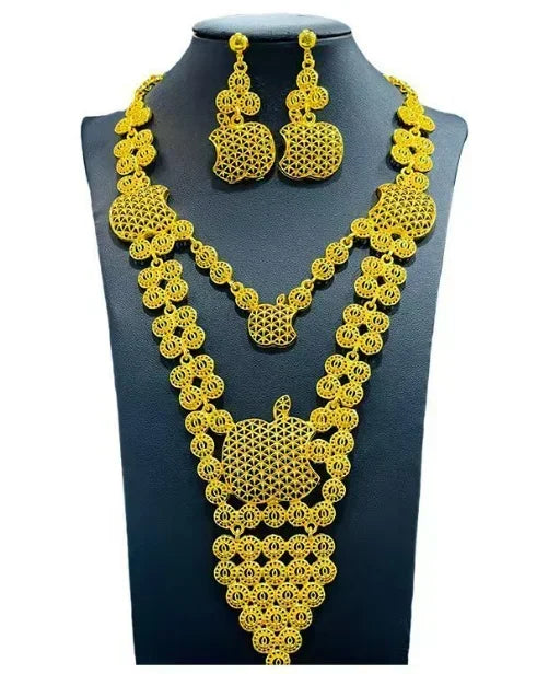 Dubai Jewelry Set For Women Necklace Earrings Indian Thailand Two Piece Set Gold Color