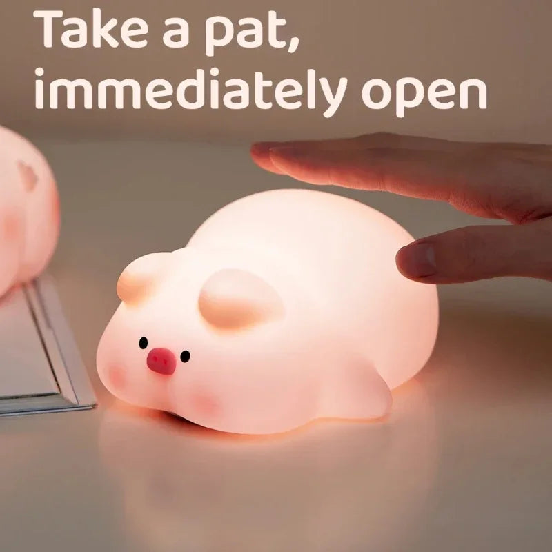 Pink Piggy Cute LED Silicone Night Pat Lamp Room Decoration USB Children's Night Light