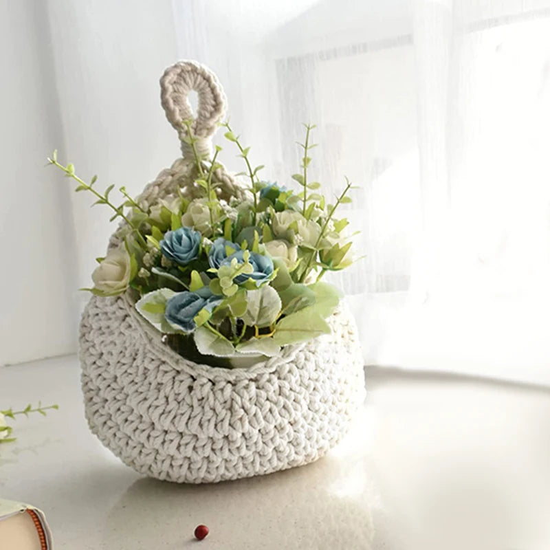 Woven Cotton Hanging Basket Hollow Out Macrame Flower Planter Pineapple Shape Vegetable Fruit Basket Kitchen Garden Storage Sup - Hiron Store