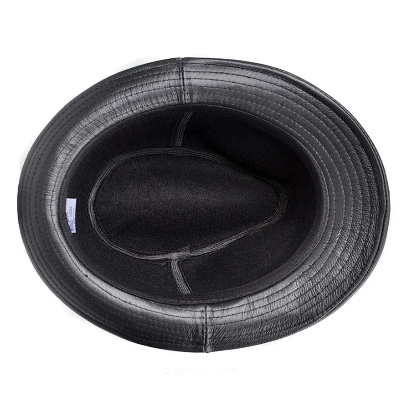 Man High Quality Genuine Leather Formal Hat Jazz Gentleman Cow Skin Short Black/Brown Top Hat