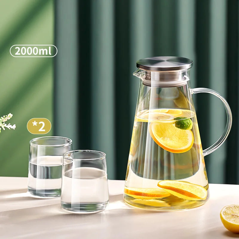 Cold Glass Water Jug Transparent Heat Resistant Water Pot With Handle Large Capacity Refrigerator Water Kettle