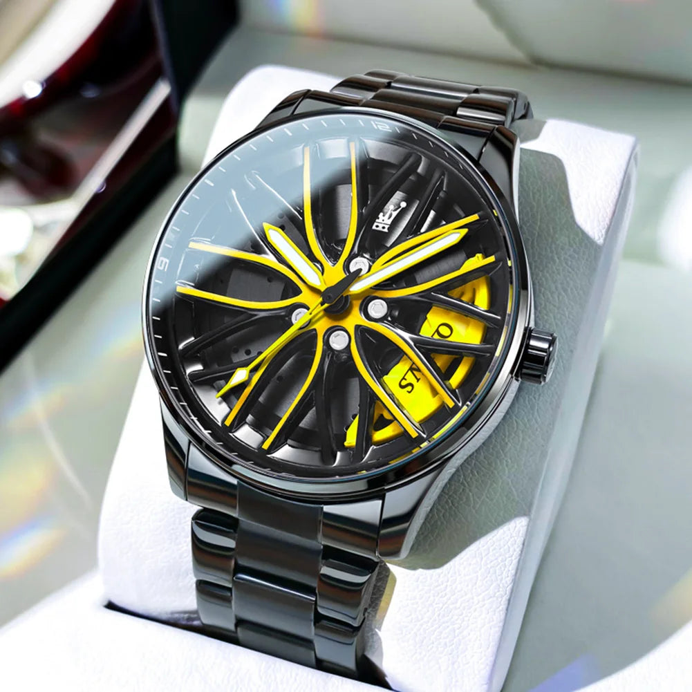 OLEVS Wheel Men's Luxury Watch Waterproof Rotary Sport Car Rim Man Watch's