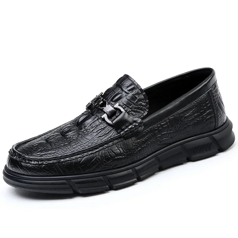 Genuine Leather Casual Loafers for Men Fashion New Designer Crocodile Print Spring Autumn Shoes