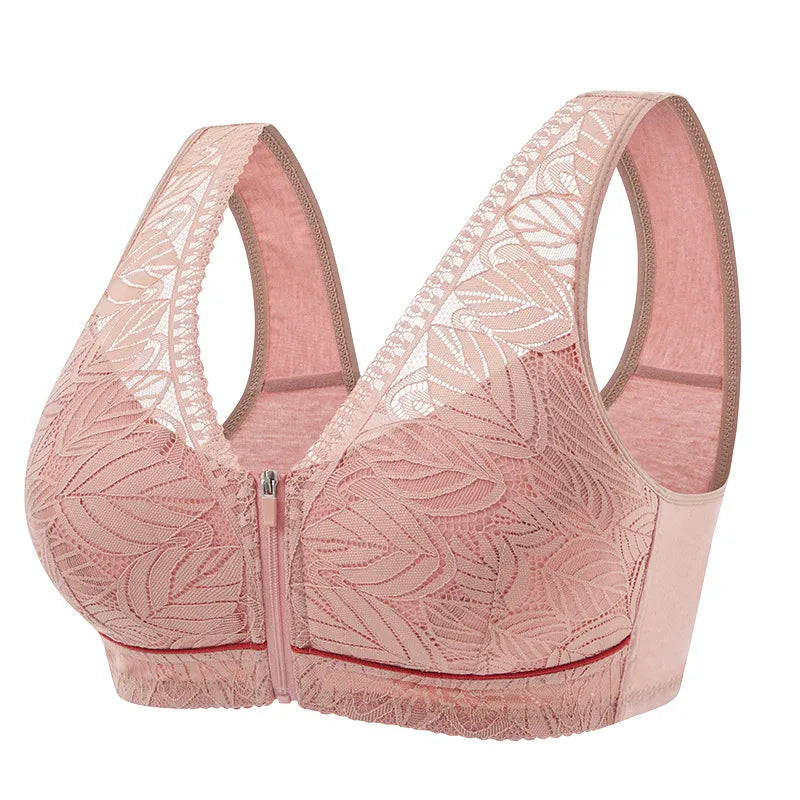 Soft cotton cups before the zipper in the elderly underwear breathable women without steel ring tank top lace large size bra - Hiron Store