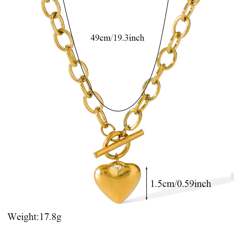 EILIECK 316L Stainless Steel Gold Color Heart Love Necklace Bracelets Set Waterproof Jewelry Set