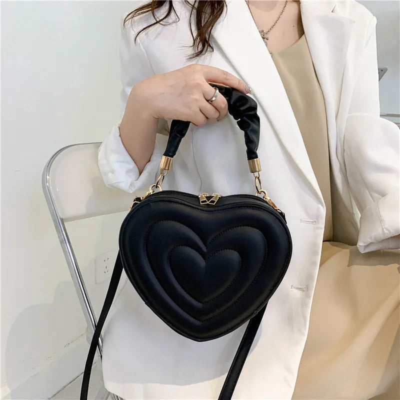 Fashion Love Heart Shape Shoulder Bag Small Handbags Designer Crossbody Bags For Women Solid Pu Leather Top Handle Bag - Hiron Store