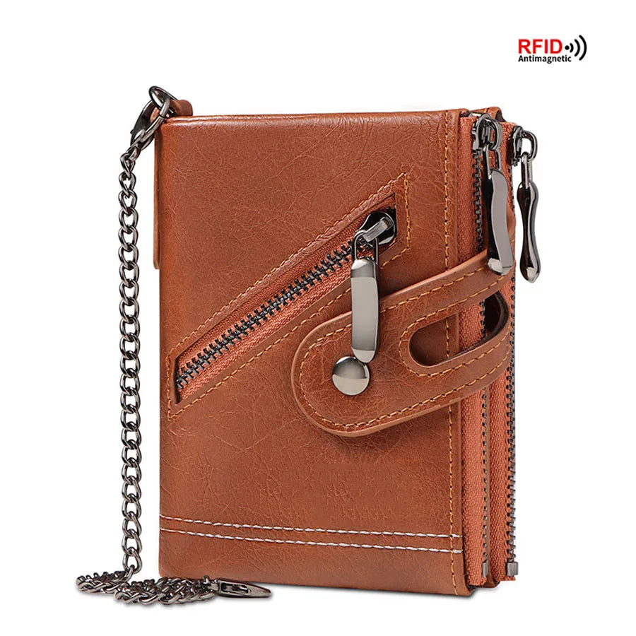 Classic retro Chain Wallet RFID Anti-Theft Leather Wallet