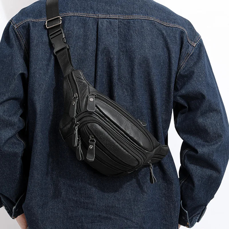 Fashion Men Genuine Leather  Bag for Phone Messenger Bags Brand  Pack Male Travel Waist Bag Men