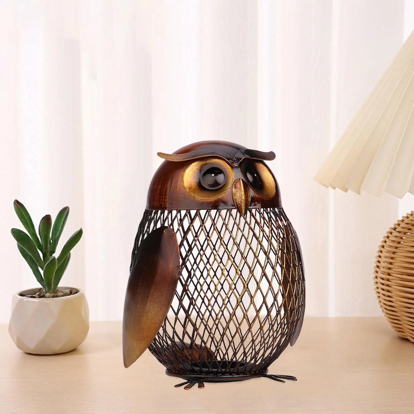 Metal Owl Money Bank Reticulated Piggy Bank Adorable Functional Desk Ornament Owl Sculpture