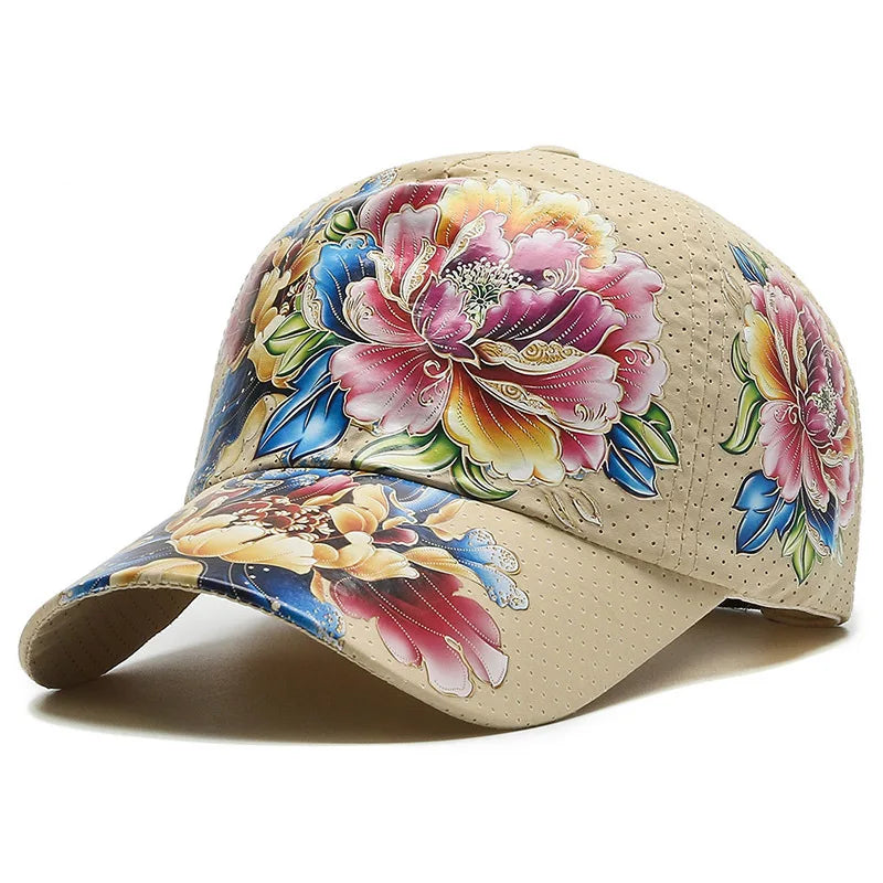 Spring/Summer Quick Drying Baseball Cap Men's & Women's Outdoor Beach Camping Sun Hat Printed Chinese Style Flower Sun Hat