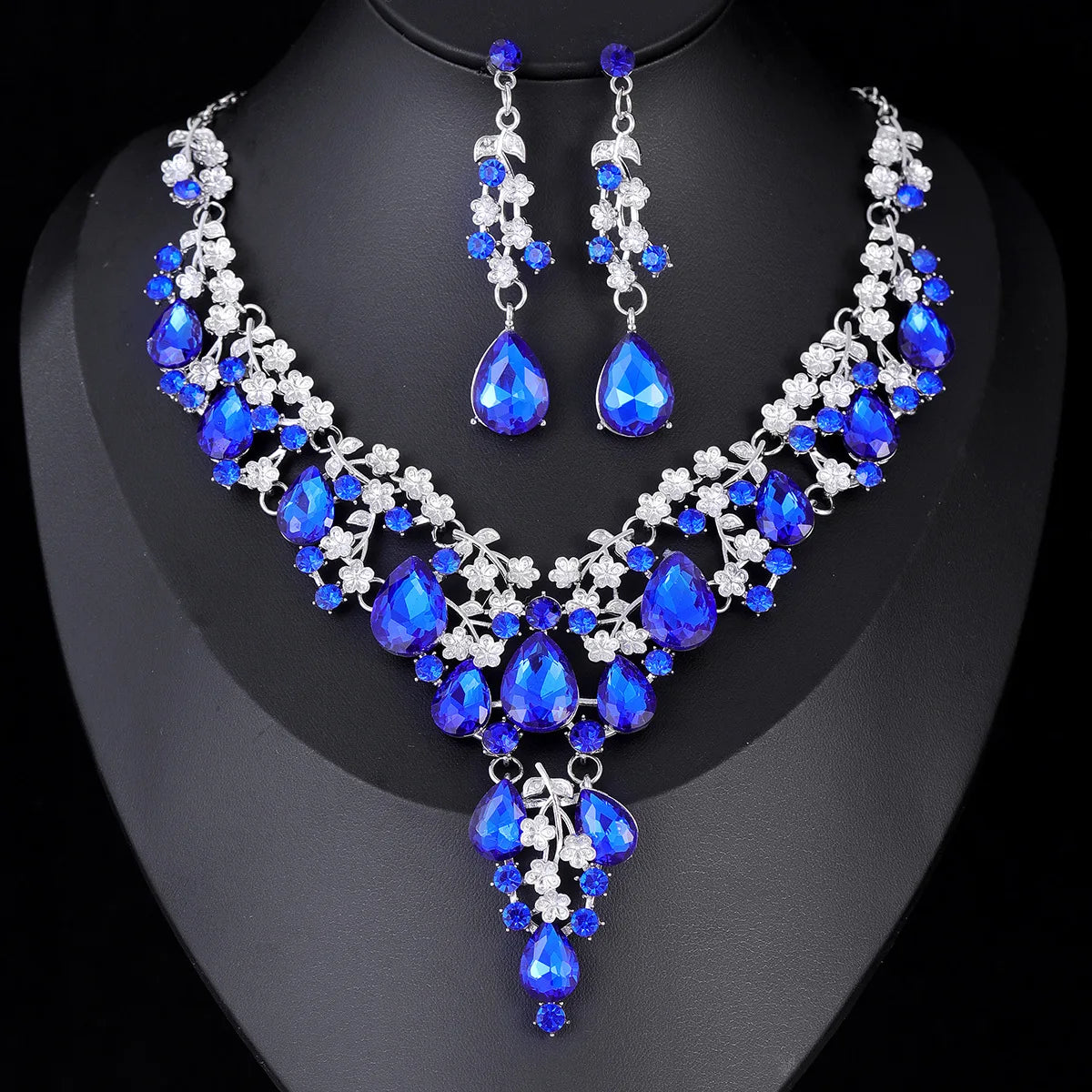 11 Colors Luxury Crystal Necklace Earrings Set