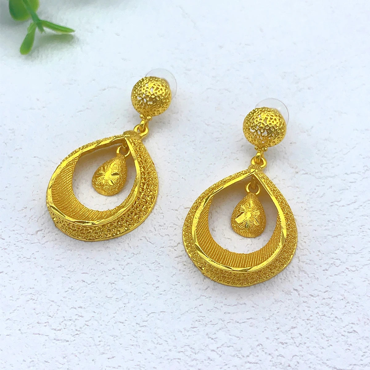 Dubai 24K Gold Plated Necklace Earrings Jewelry Set