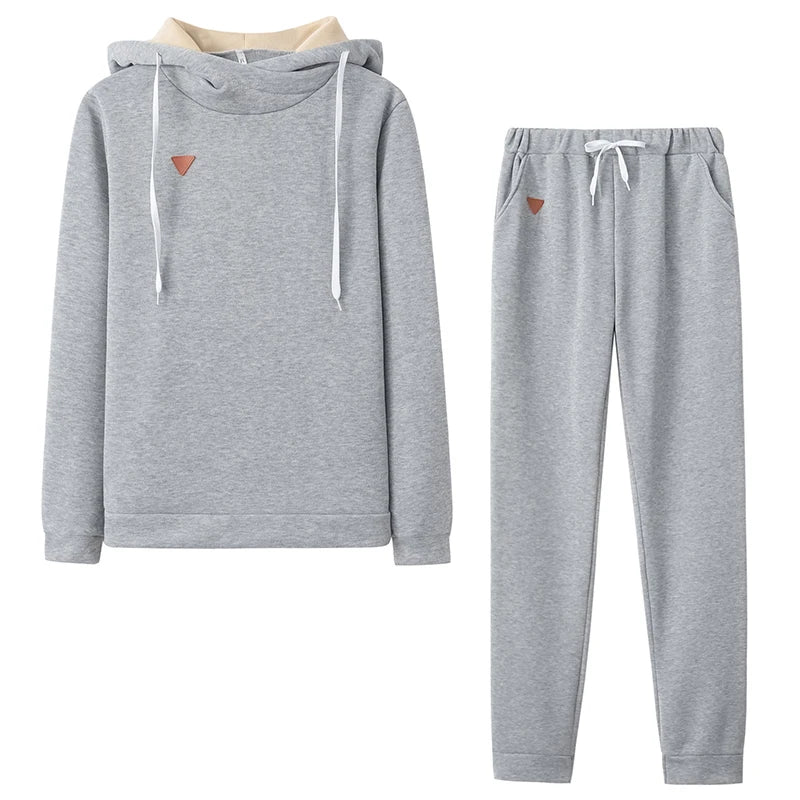 Winter 2 Piece Set Tracksuit Women Sportwear Fleece  Pullover Sweatshirts Warm Outfits