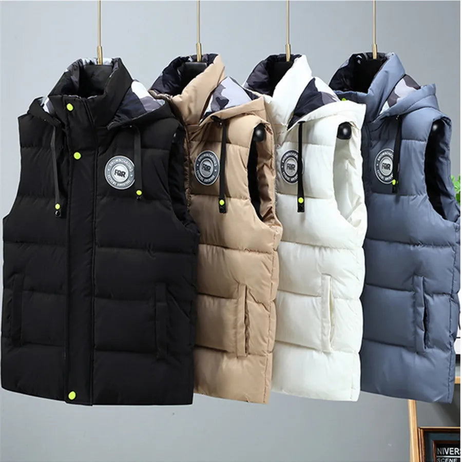 2027 Winter Padded Vest, Detachable Hooded Sleeveless   Jackets, Men's Clothes,   Coat Oversize Jackets 5XL