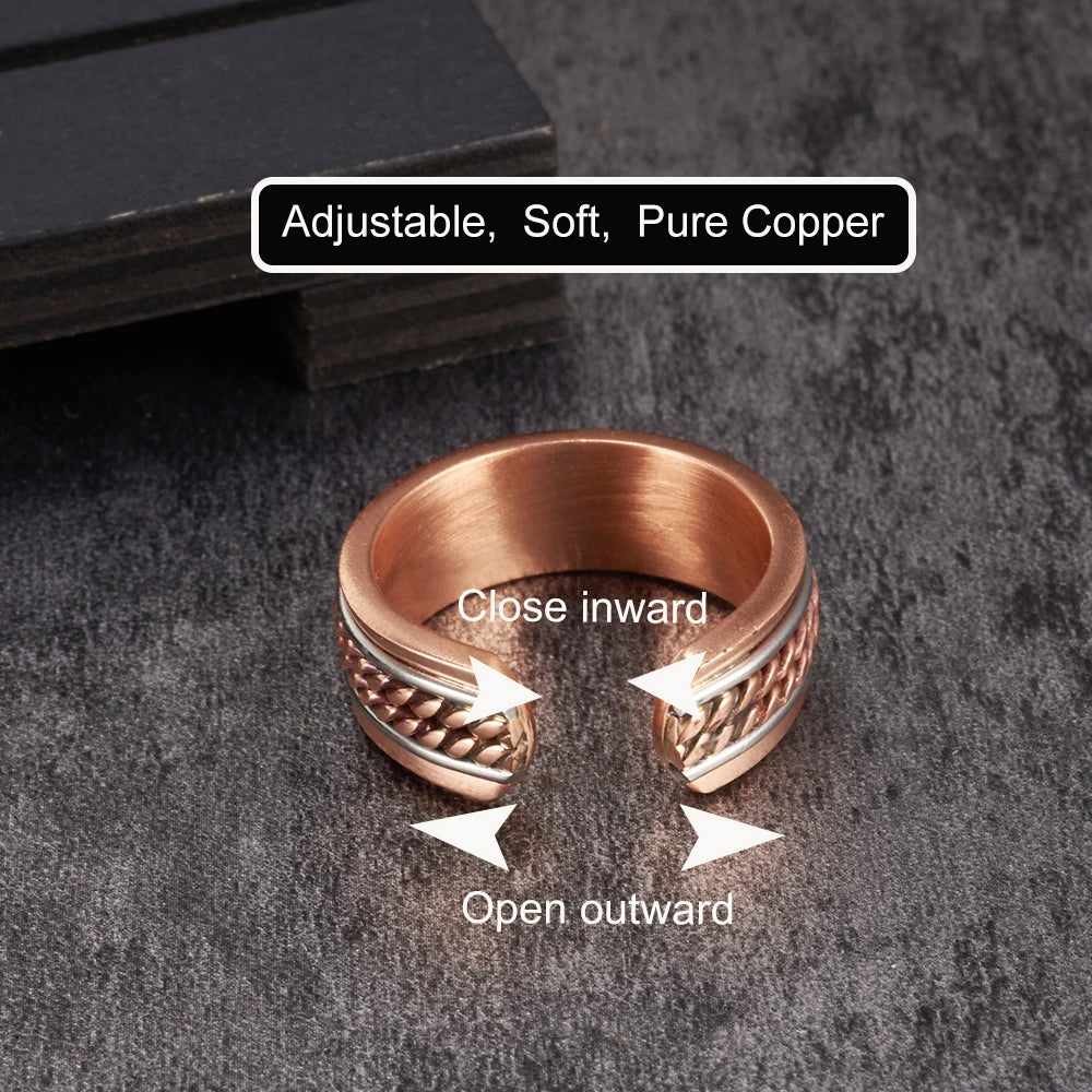 Pure Copper Magnetic Rings Women Men Twisted Health Energy Finger Open Cuff Adjustable Jewellery