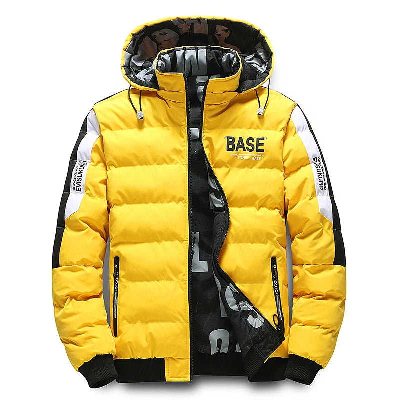 Streetwear Parkas  Jacket, Double-Sided Wear Men's Puffer Jacket, Outdoor Winter Thickened Down Coat, Letter Print Casual Parka Coats