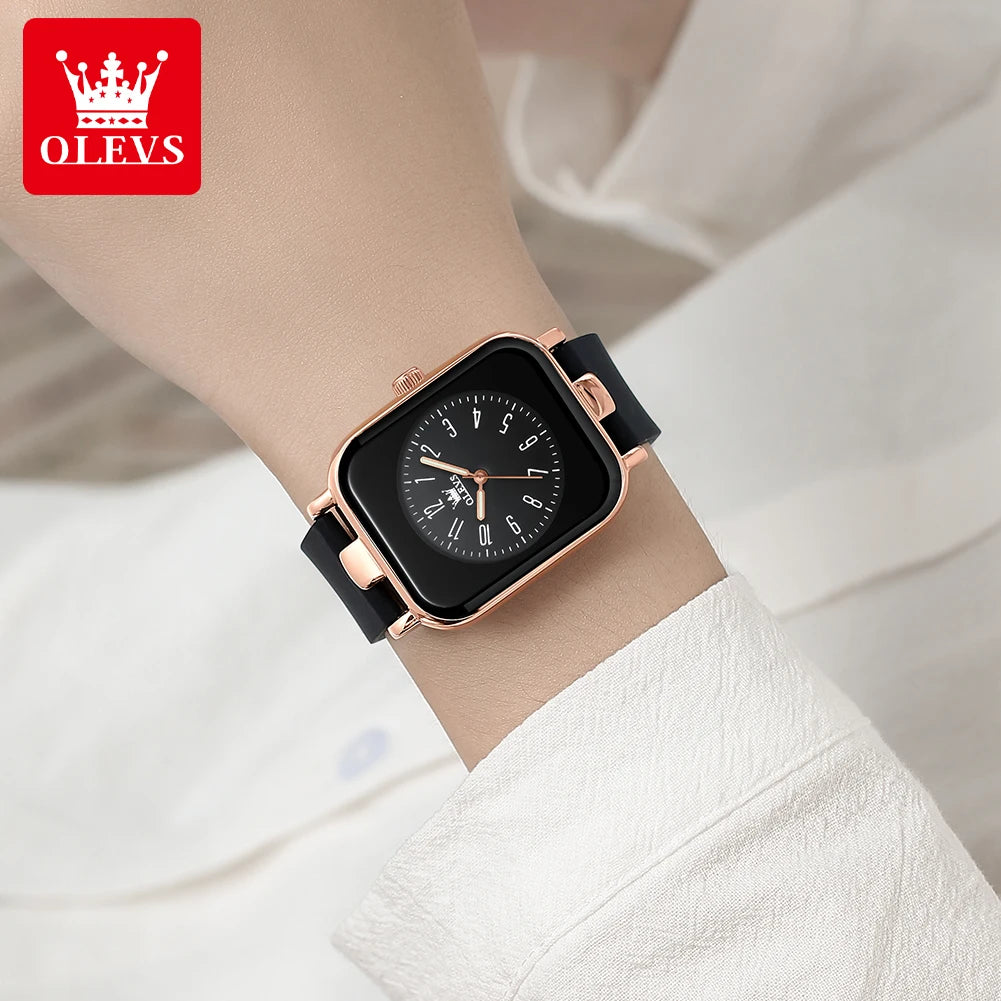 OLEVS Women's Watches Simple Elegant Quartz Wristwatch Original Waterproof Silicone Strap Luminous Hands Trend Fashion Style - Hiron Store