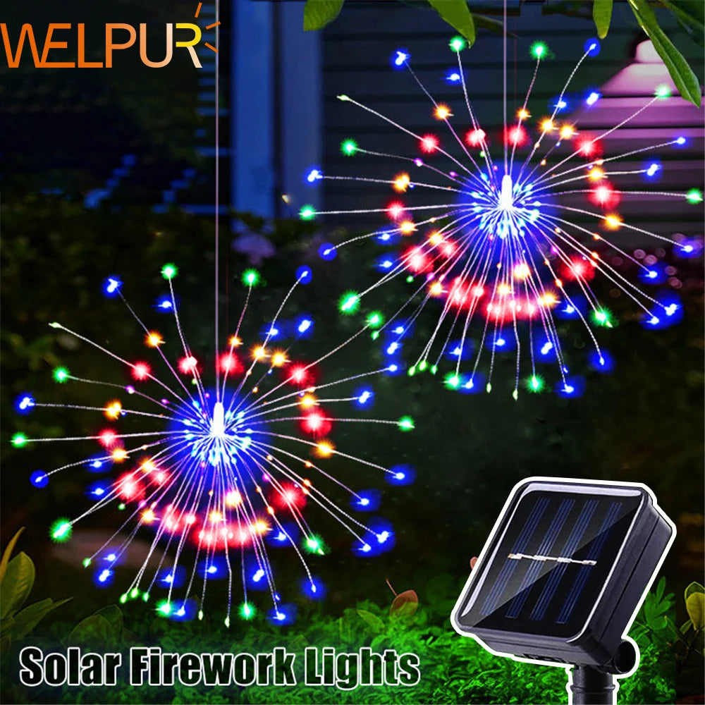 LED Solar Firework Lights Outdoor Waterproof Hanging Starburst String Light For Holiday Lighting Christmas Decor Fairy Light - Hiron Store