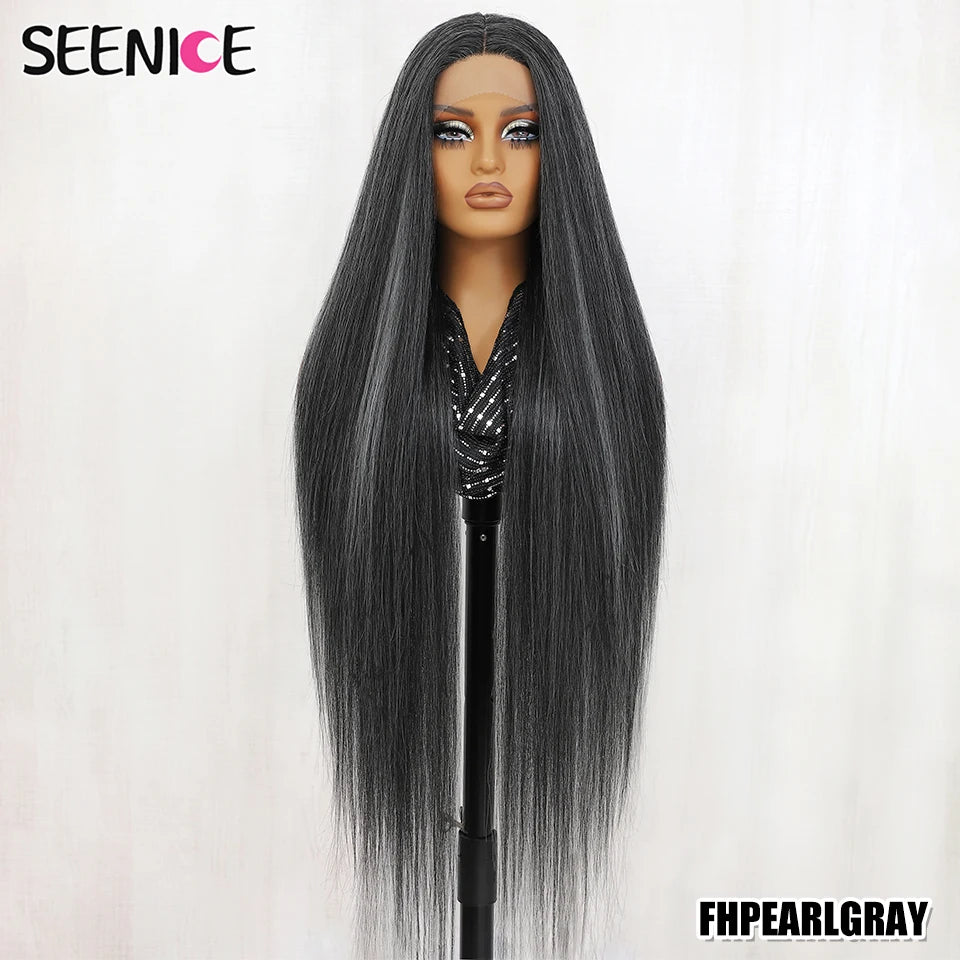 40Inch Straight Lace Front Wig Synthetic T-Part 13x4x1 Heat-resistant Fiber Ombre Ginger Copper Lace Frontal Wigs