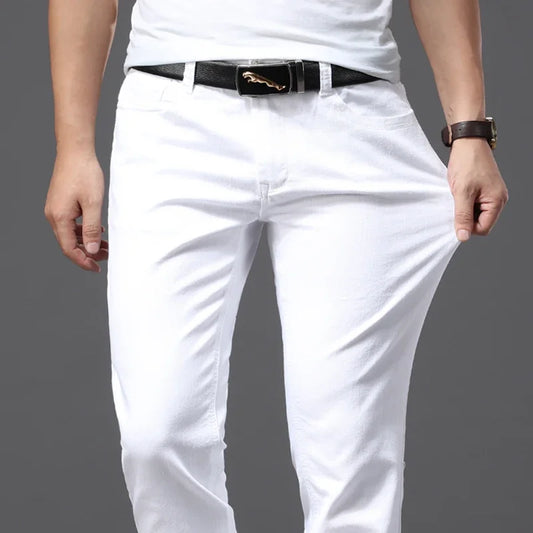 Men New Elasticity Fashion Classic Soft Brand White Trousers Clothing Stretch Pants