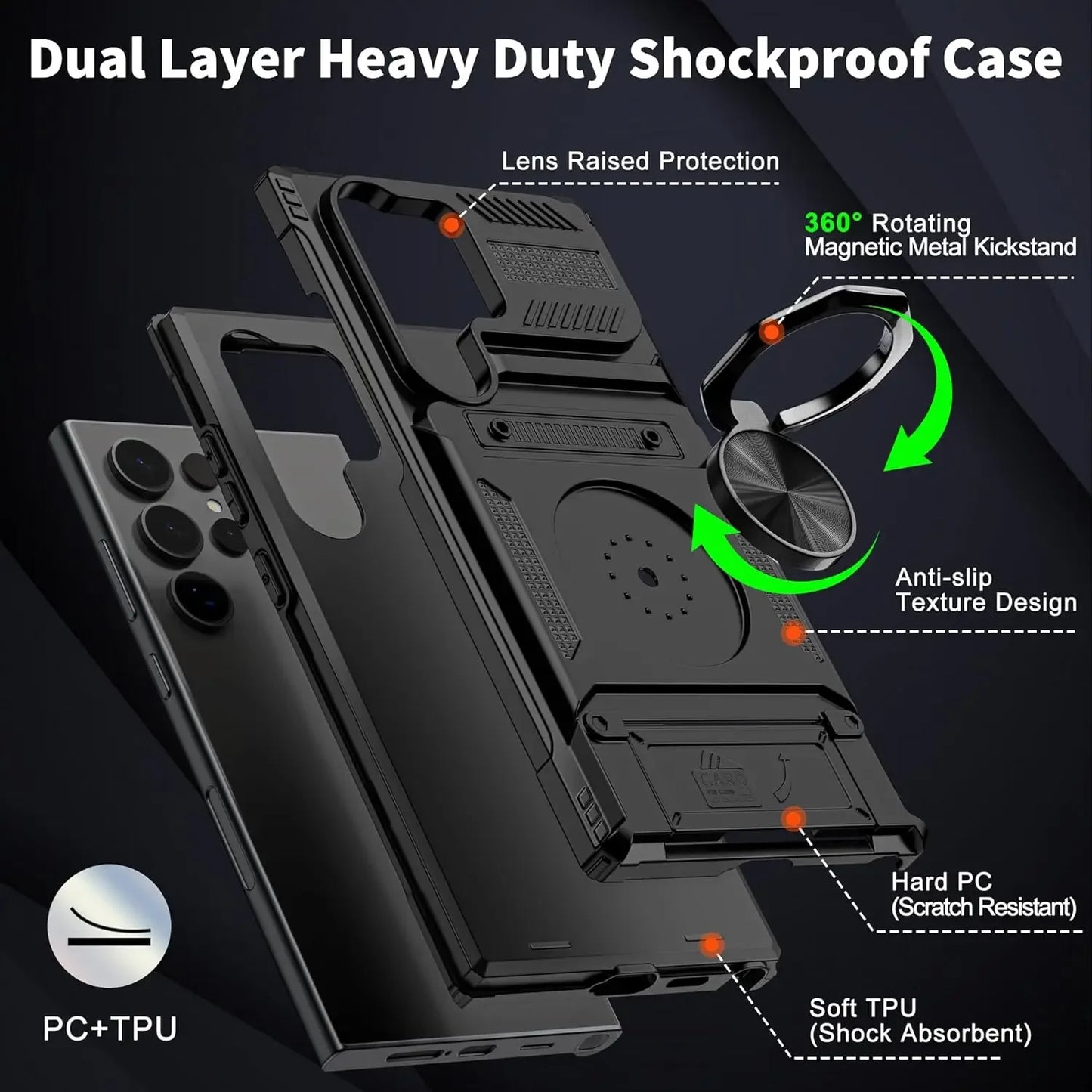 Case For Samsung Galaxy S24 Ultra S24 Plus A15 Card Holder Magnetic Rotated Heavy Shockproof Wallet Covers