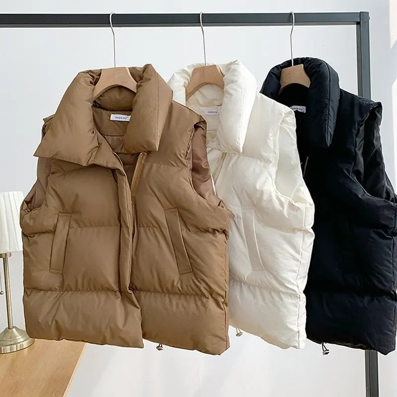 Women Thick Warm Down Vest Harajuku Loose Jacket Casual Outerwear Short Waistcoat Windproof Vest Coats